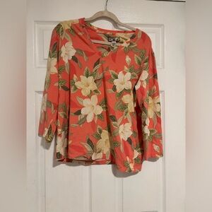 Caribbean Joe Coral and Cream Floral Blouse
